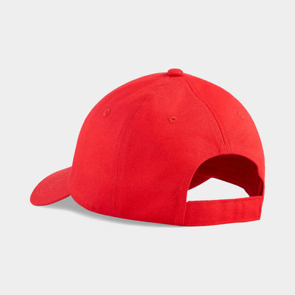 Puma Unisex Essential Logo Baseball Cap Red back view showing adjustable strap and structured design.