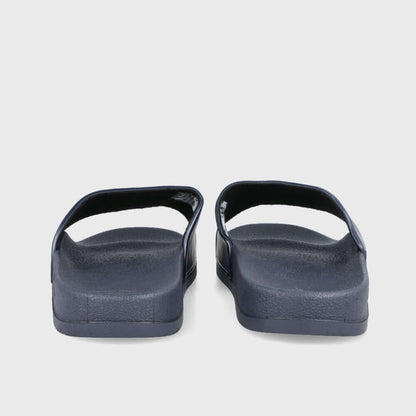 Rear view of Umbro Unisex Sport Slides in Navy, showcasing the slip-on design and cushioned footbed.
