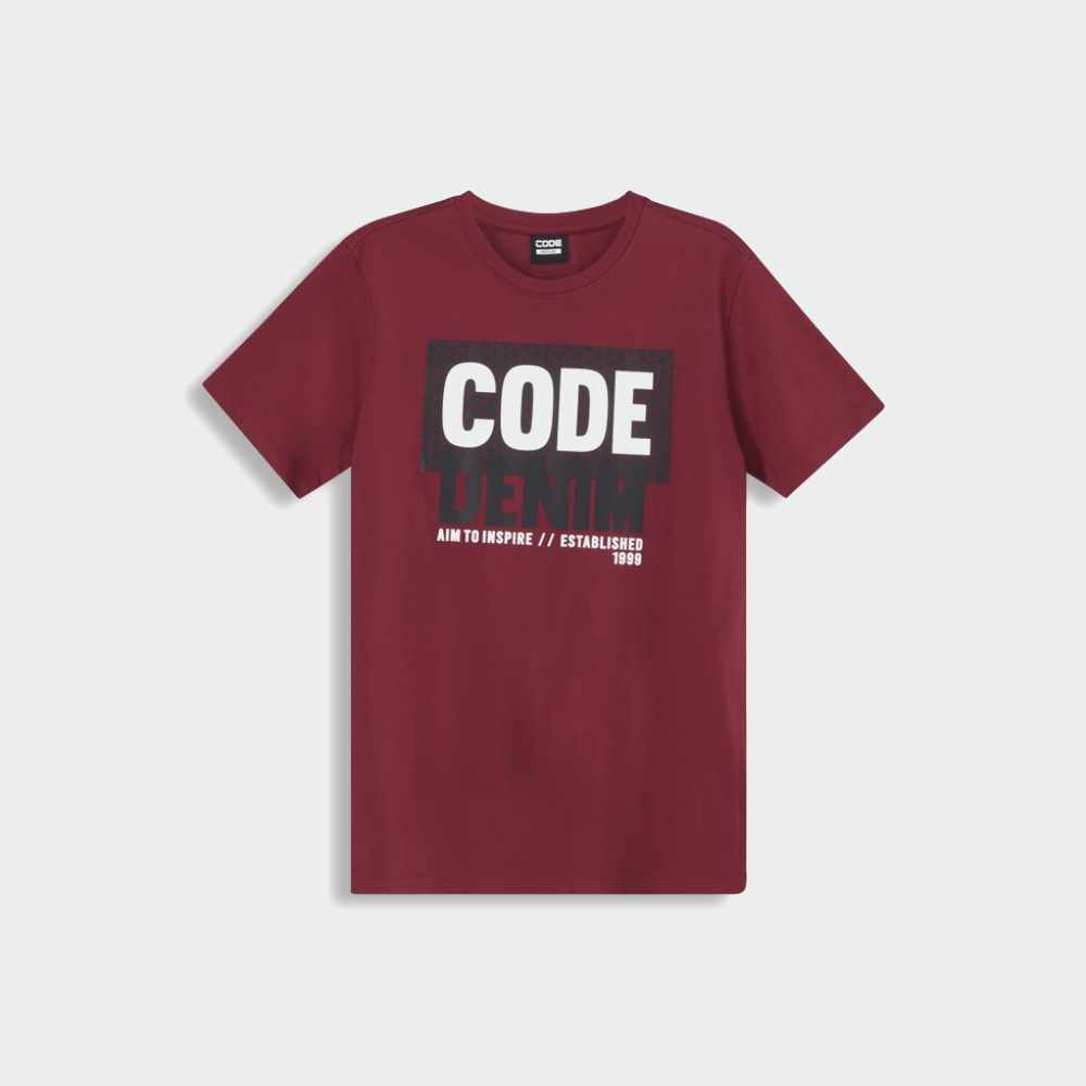 Code Mens Flock Honeycomb Block Tee Red