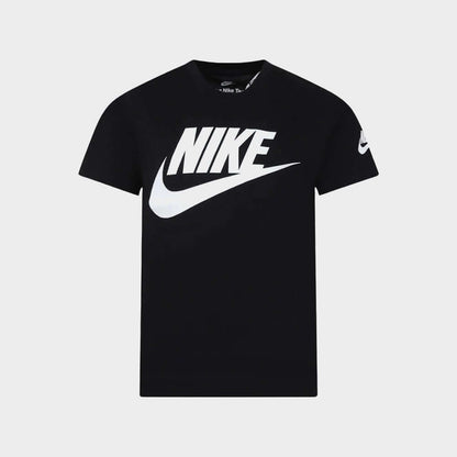 Nike Kids Furtura Evergreen Tee Black with large white logo on front and smaller logo on sleeve