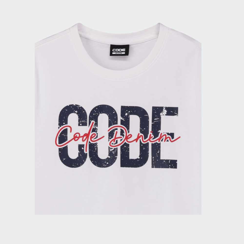 Code Mens Distressed Script Graphic Tee White